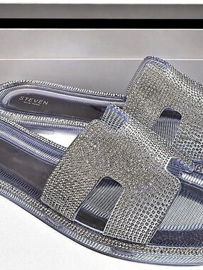 Steven New York Andie Rhinestone Jelly Slide Sandal Rhinestone Slide Sandals 9